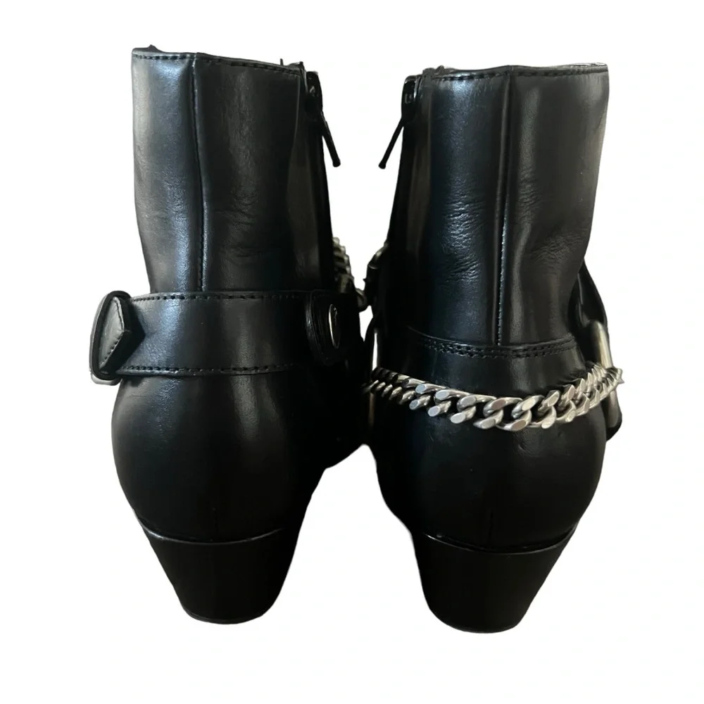Saint Laurent Black Leather Western Chain Ankle Boots - Picture 5 of 16